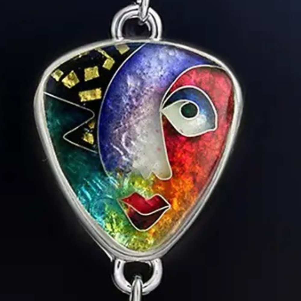 925 Silver Plated Abstract Art Colorful Face Drop Earrings - NEW - Picture 3 of 4